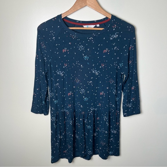 Boden Katrina Blue Spotted Jersey Ruffle Tunic 3/4 Sleeve Top Size XS Stretchy - Picture 1 of 7